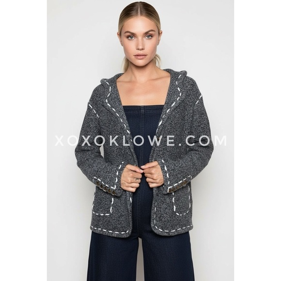 POL Sweaters - POL Dark Heather Grey Knit Blazer Cardigan | Contrast Stitch Sweater